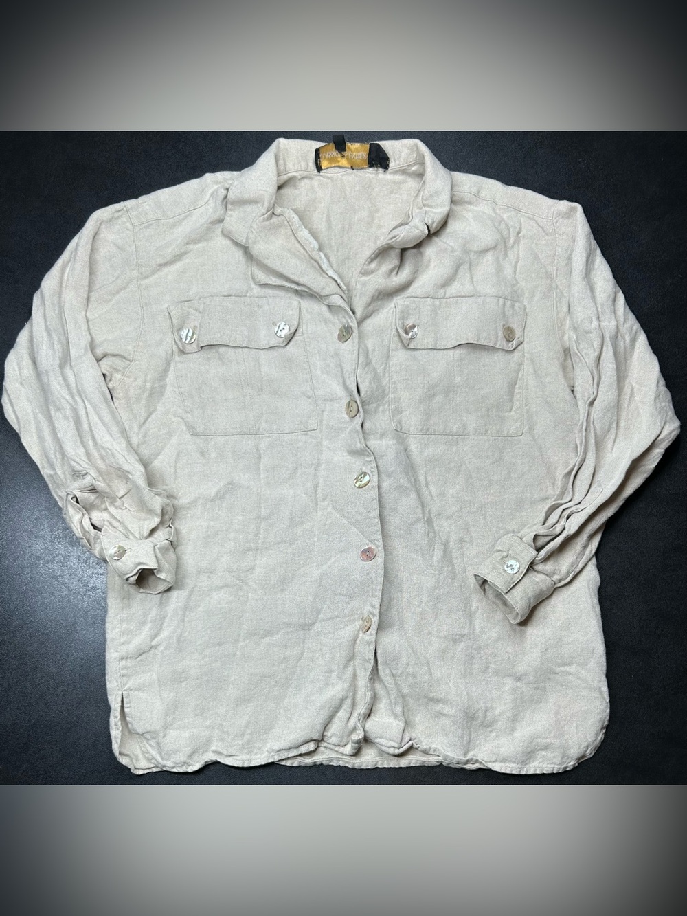 Classiques Entier Size S Oatmeal Beige 100% Linen Button Up Shirt
